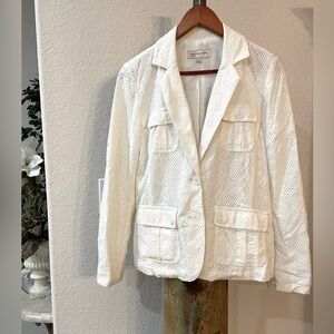 Jones New York Sports White eyelet Blazer Classic Lapel Lightweight lined SZ M